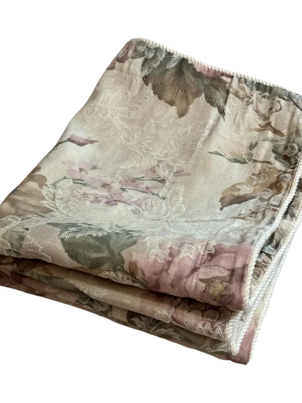 2 Burlington Home Floral Damask Standard Pillow Shams Beige Mauve Rose Rope Edge